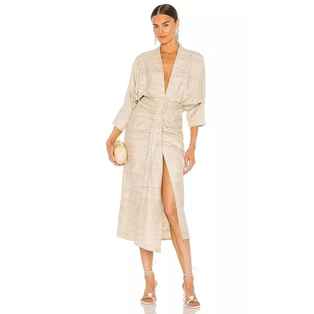 Piece of White Audrey Dress Beige Raw Silk Dolman Sleeves Resort Size 34/XS NWT
